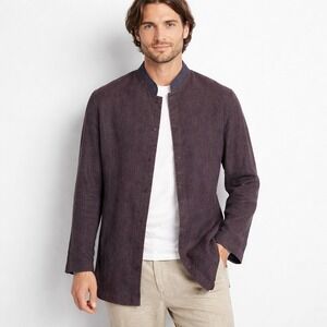 Armand Ventilo Linen Nehru Jacket Mens 42 Purple Mandarin Collar Button Lined